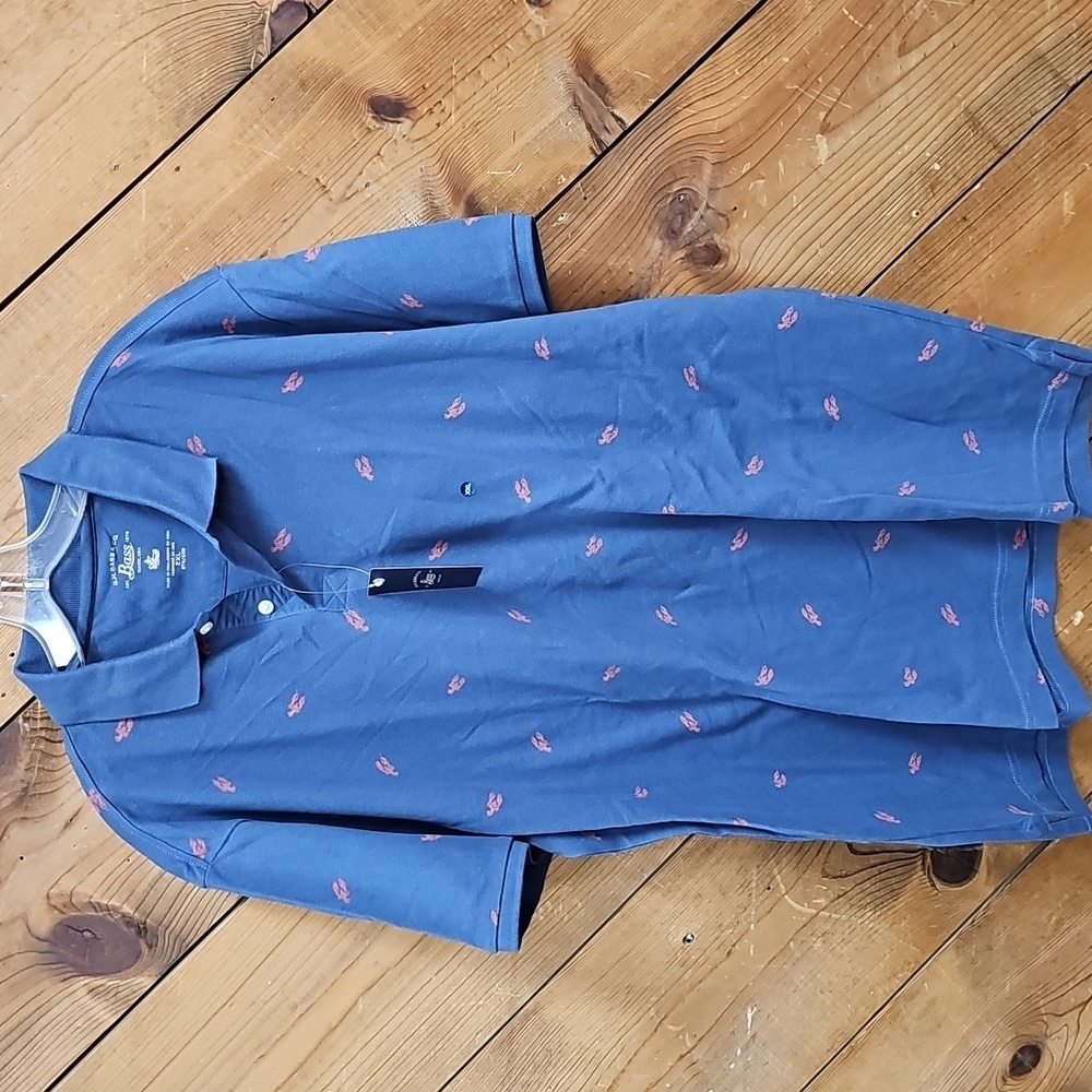 G.H. Bass Polo Shirt Men’s 2XL Blue Lobster Print Short Sleeve NWT Coastal